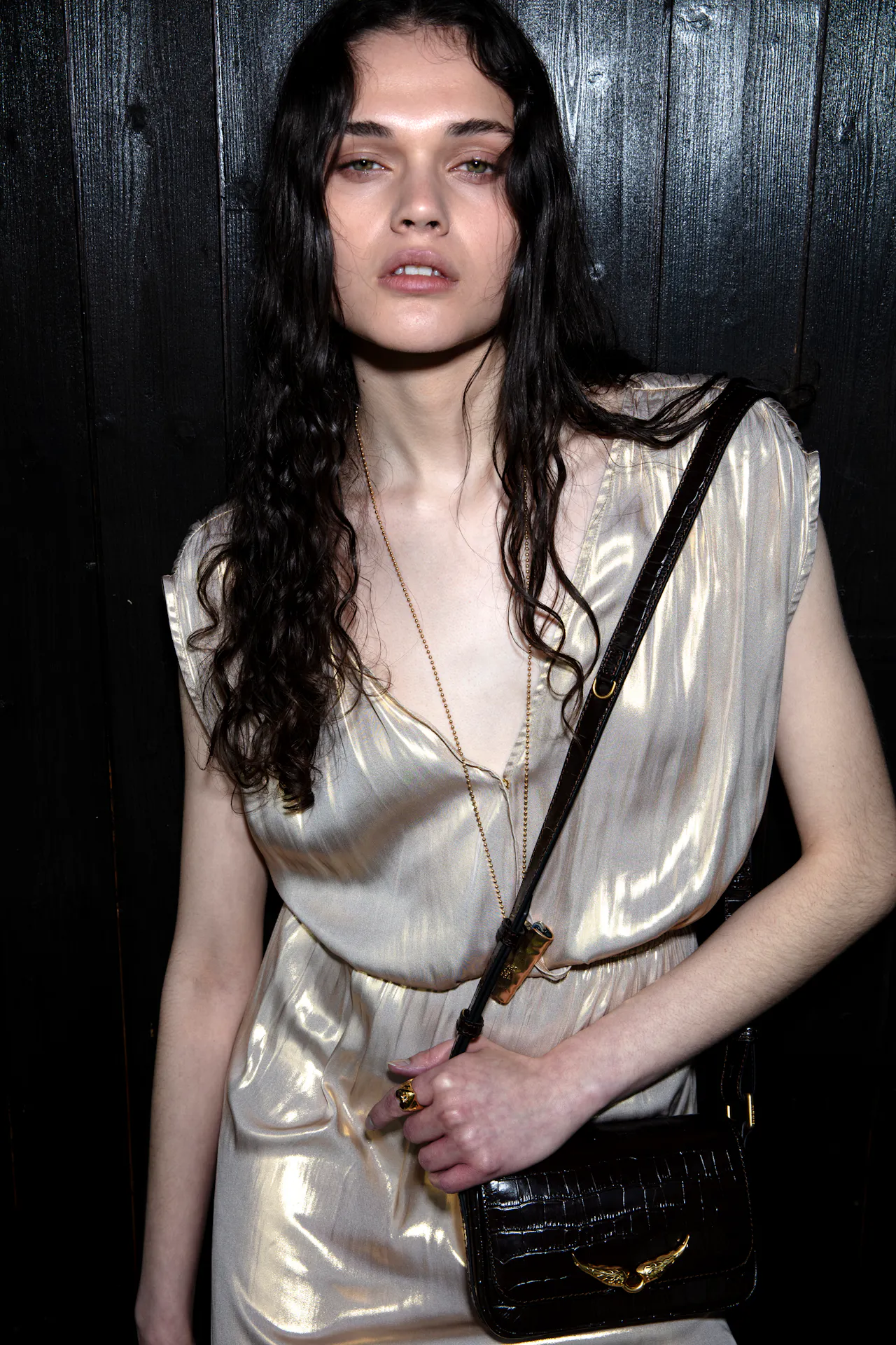 Ritmic Gold Draped Satin Dress 9