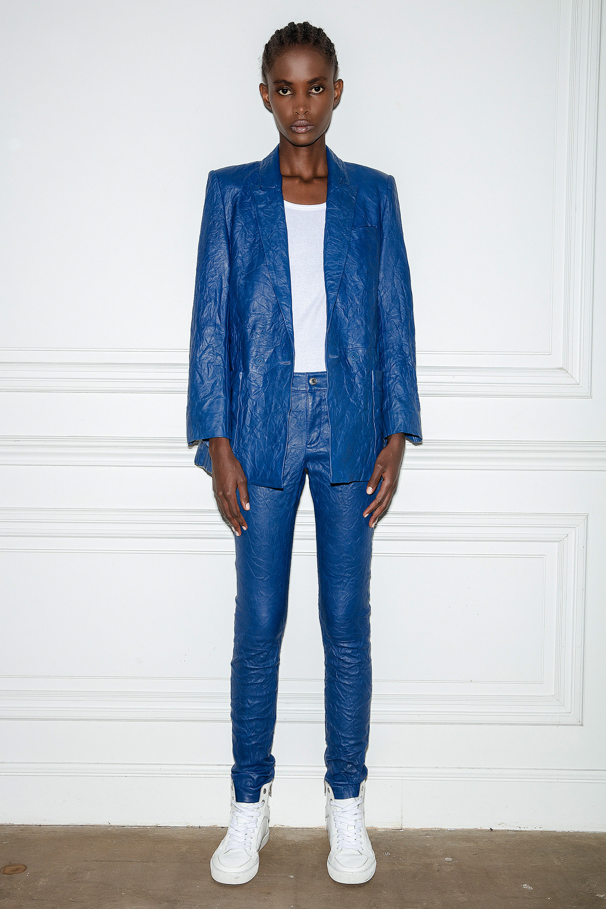 Visko Creased Leather Jacket blazer blue women | Zadig&Voltaire
