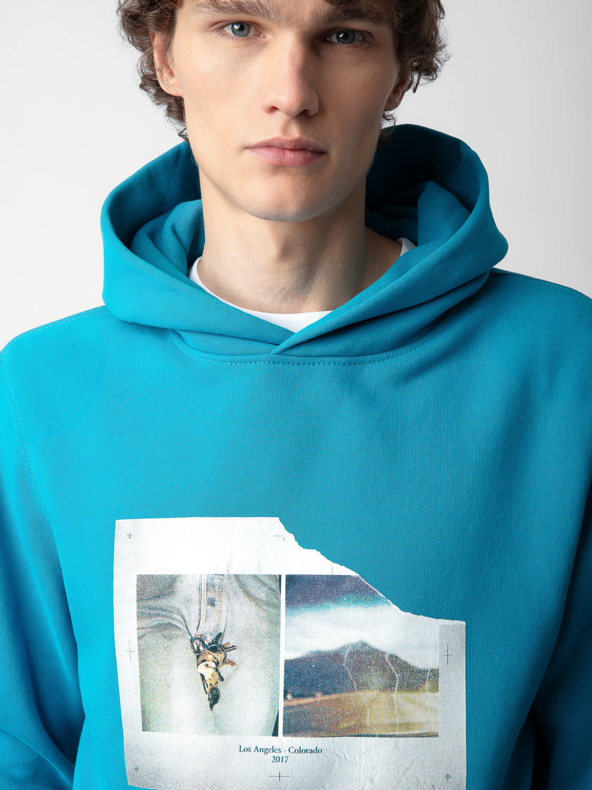 Sanchi Photoprint Sweatshirt- Duck Teal Blue Hooded Sweatshirt