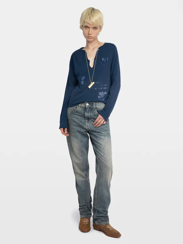 Henley Collar Button T-Shirt