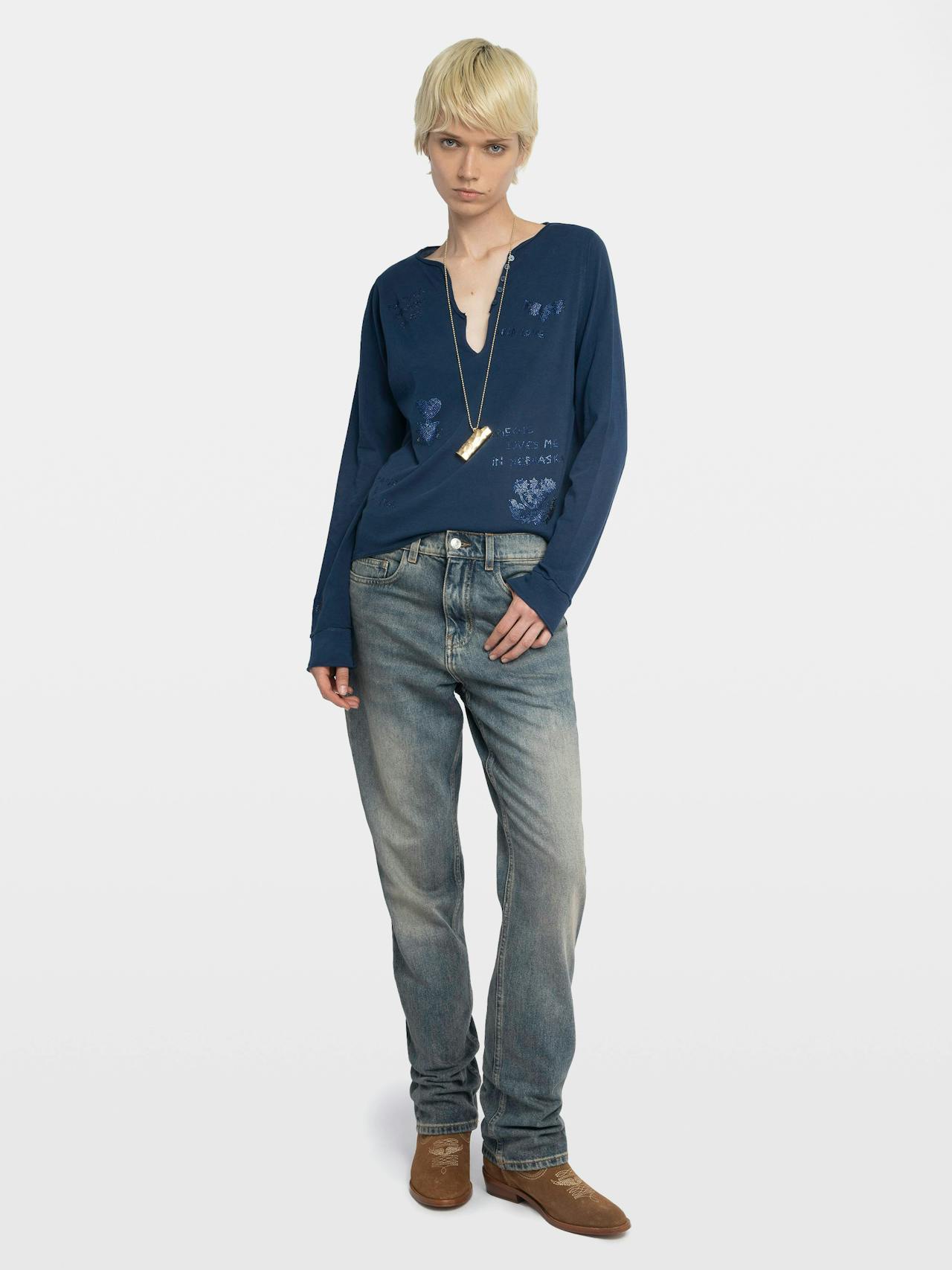 Henley Collar Button T-Shirt