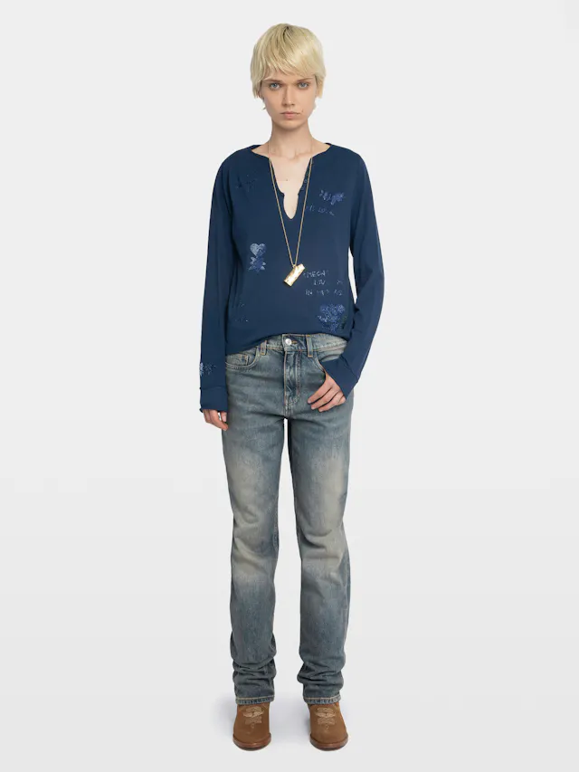 Henley Collar Button T-Shirt