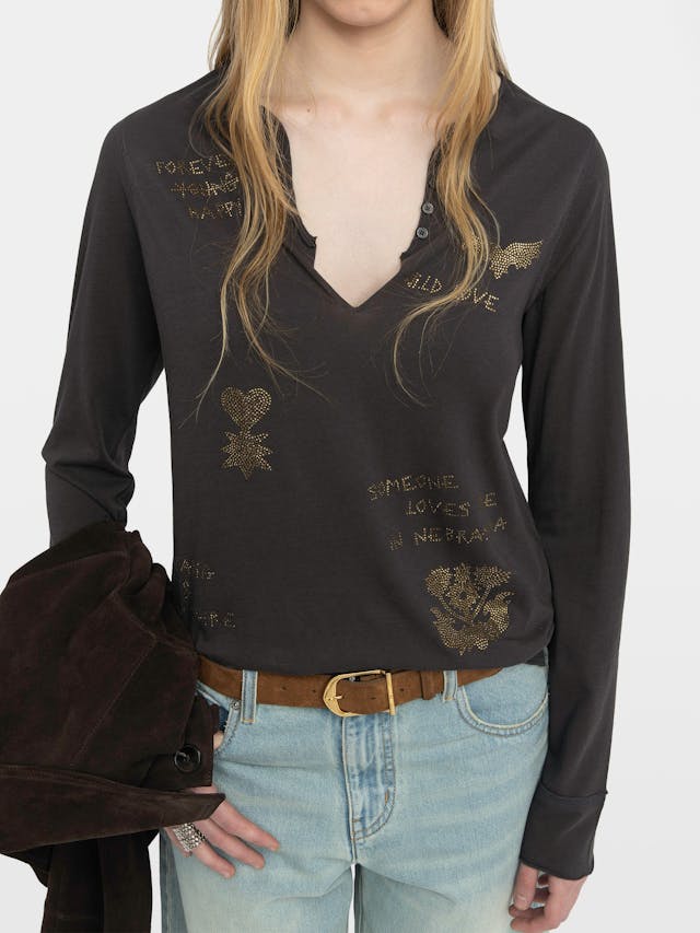 Henley Collar Button T-Shirt