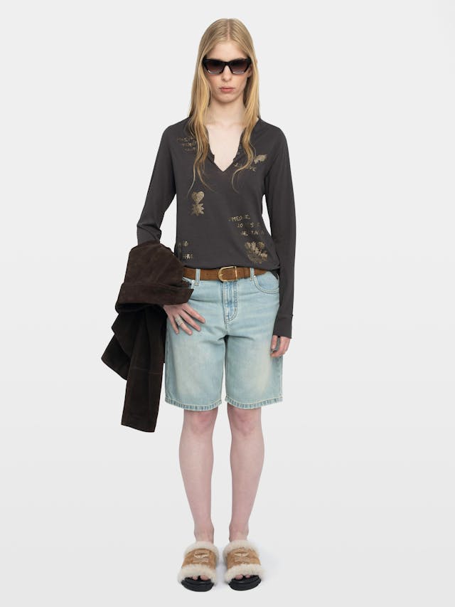 Henley Collar Button T-Shirt