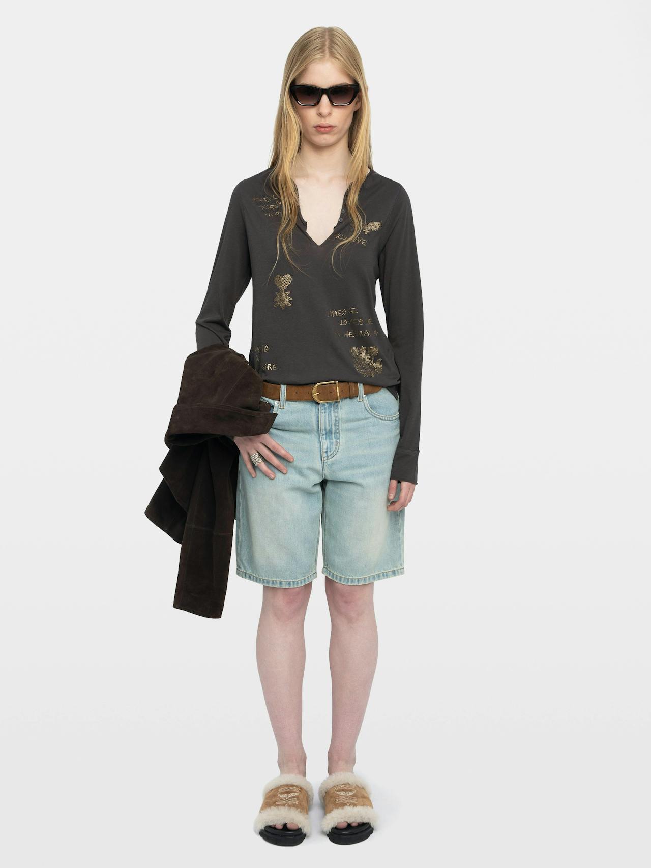 Henley Collar Button T-Shirt