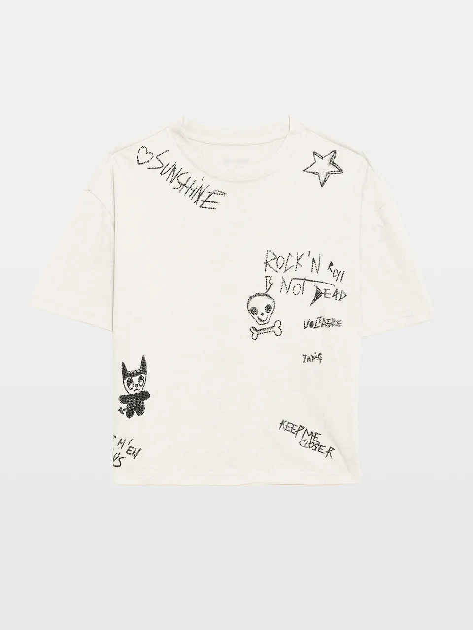 Taida Light Grey Marl T-Shirt With Front Back Strass | Zadig&Voltaire