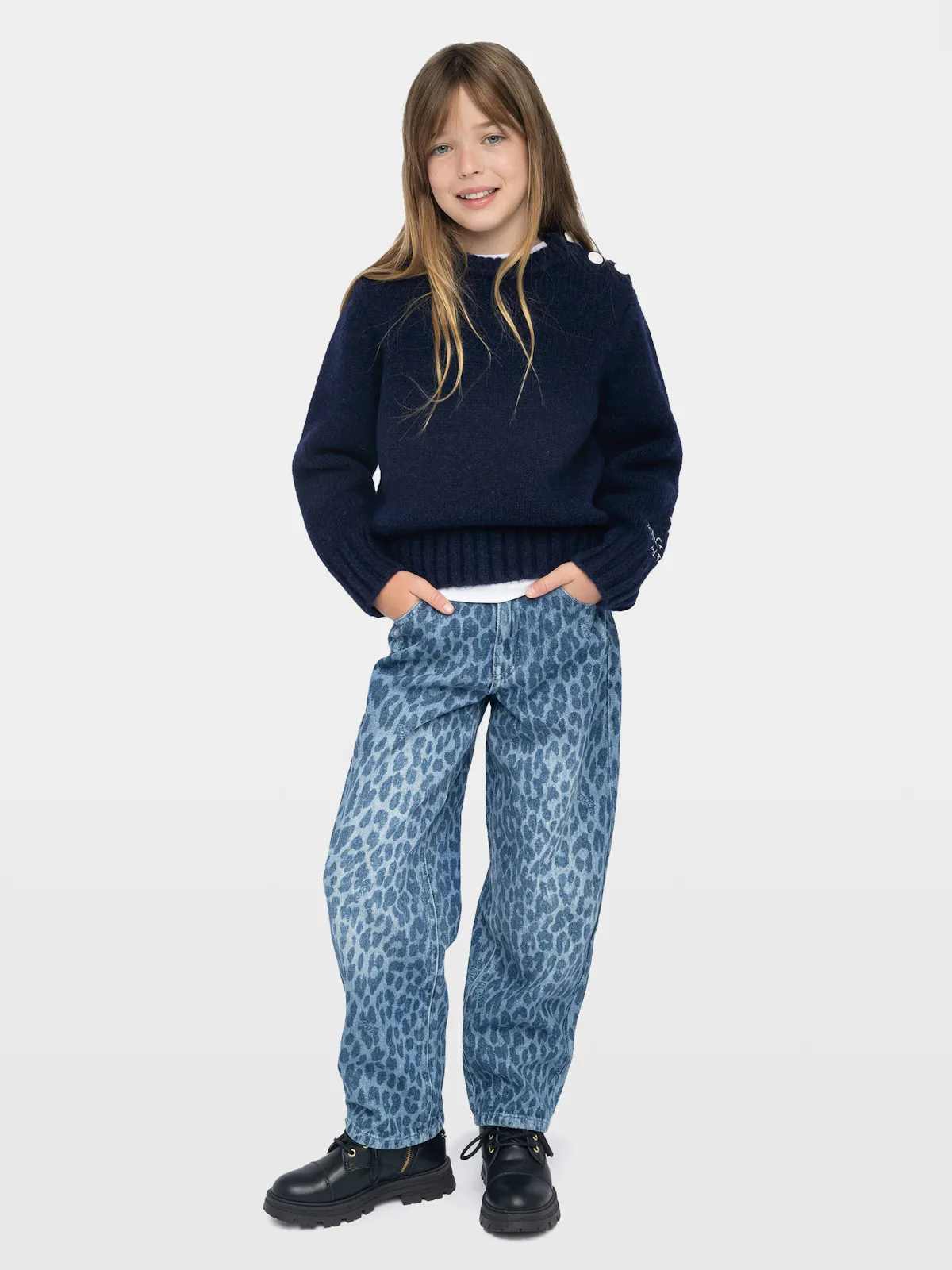 POMPdeLUX Robe Pull Fille Bleu Pois Volants Casual (EU 98 POMPdeLUX Robe Pull Fille Bleu Pois Volants Casual (EU 98