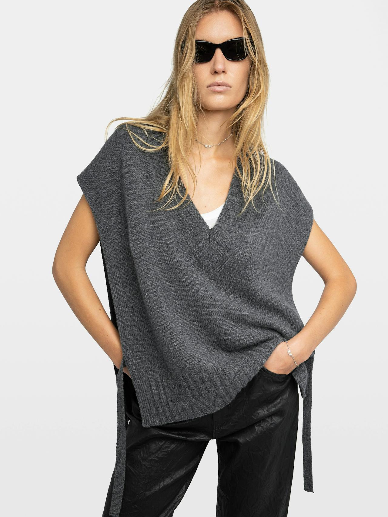 Maddy Sleeveless V Neck Sweater