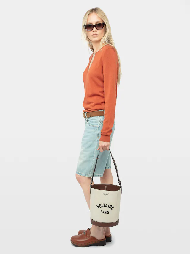 Sayan V-Neck Knitted Orange Top