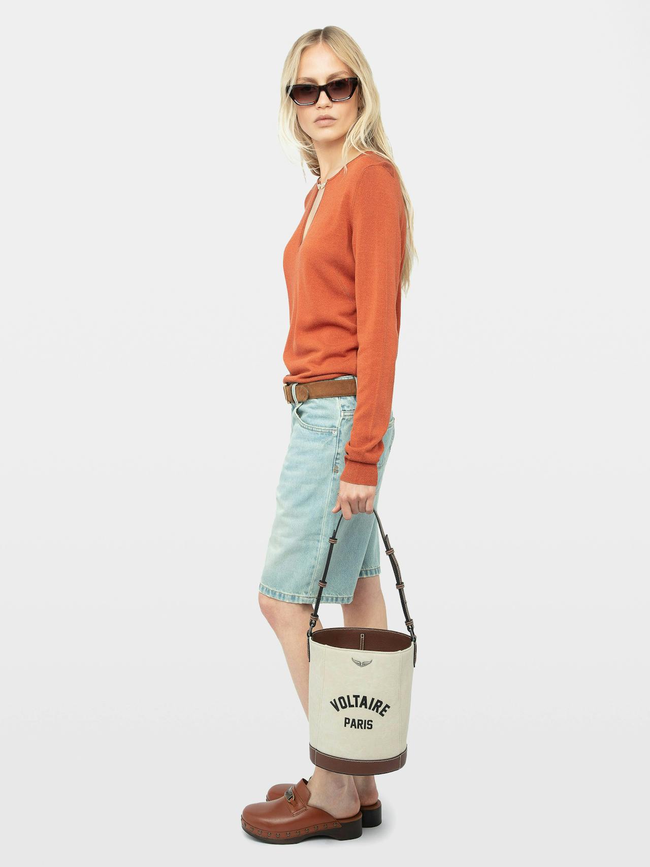 Sayan V-Neck Knitted Orange Top