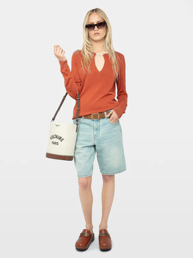 Sayan V-Neck Knitted Orange Top