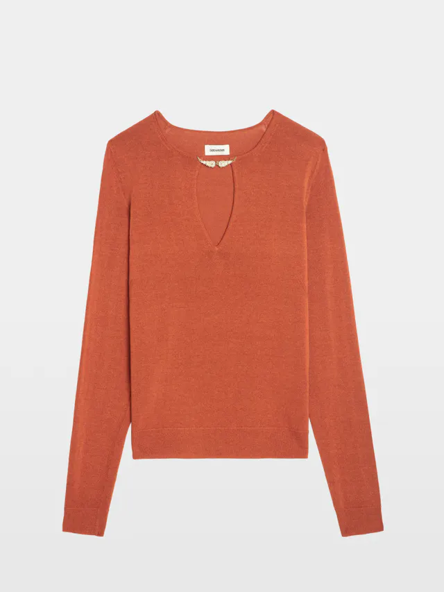 Sayan V-Neck Knitted Orange Top