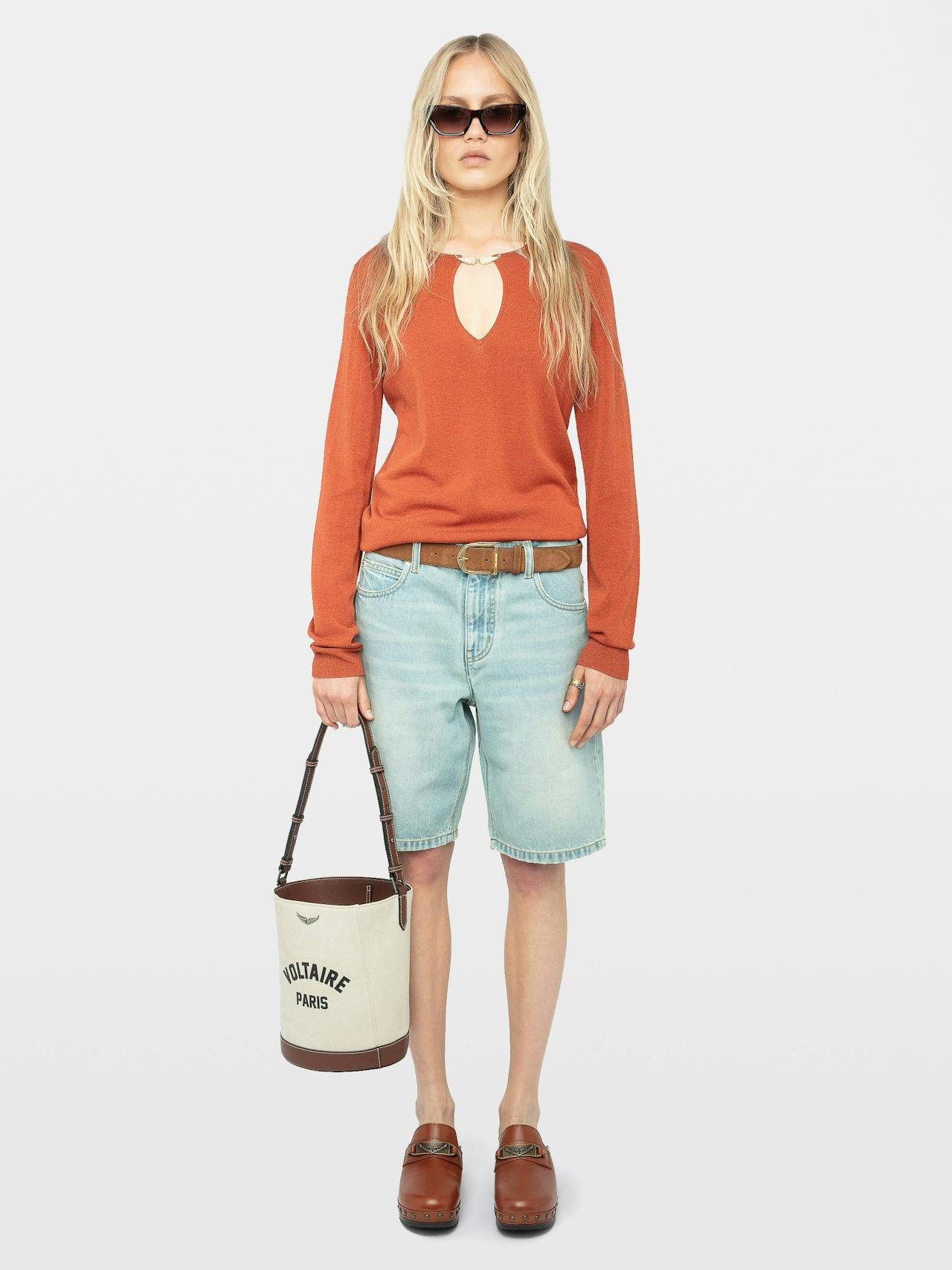 Sayan V-Neck Knitted Orange Top