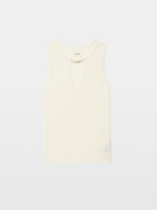 Sayani White Sleeveless Knit Top with Brooch