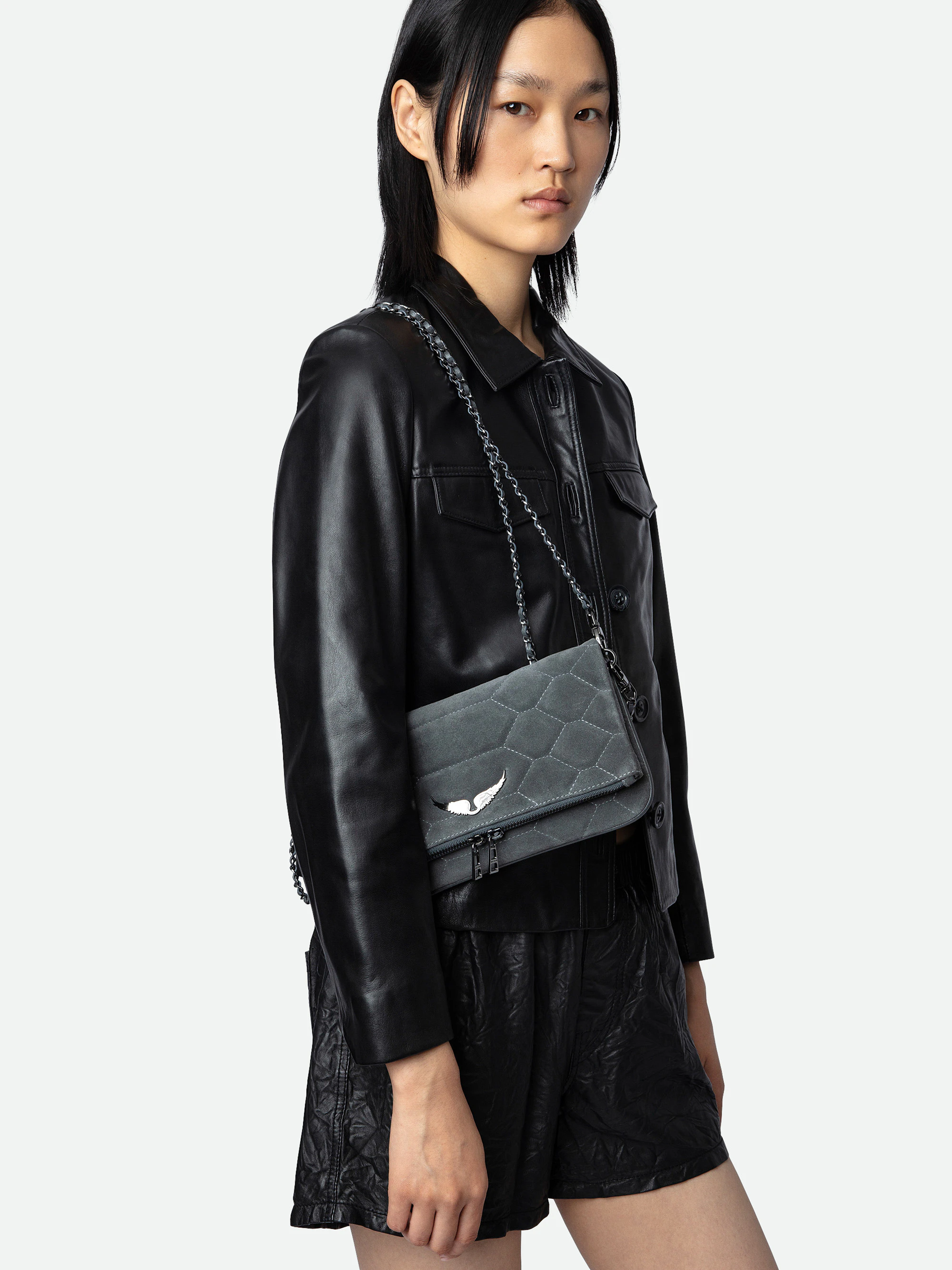 Bolso de mano Rock de ante acolchado 5