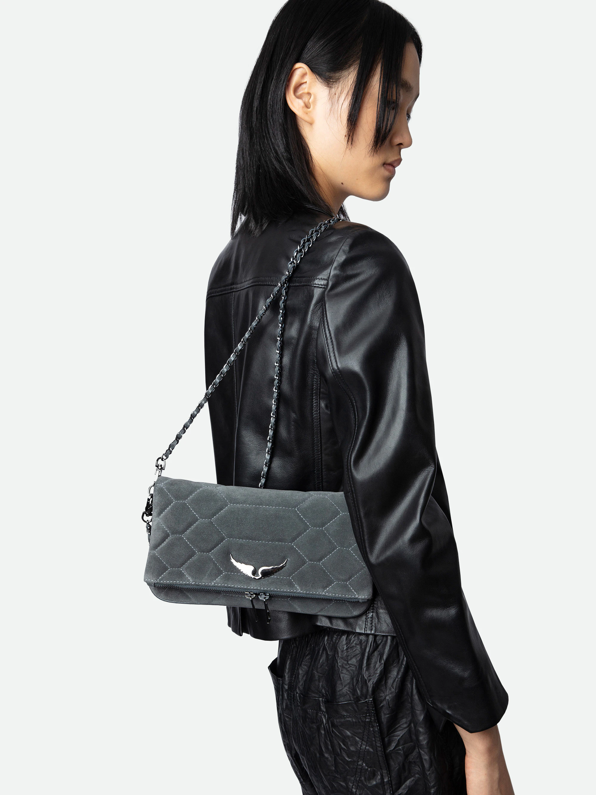 Bolso de mano Rock de ante acolchado 6