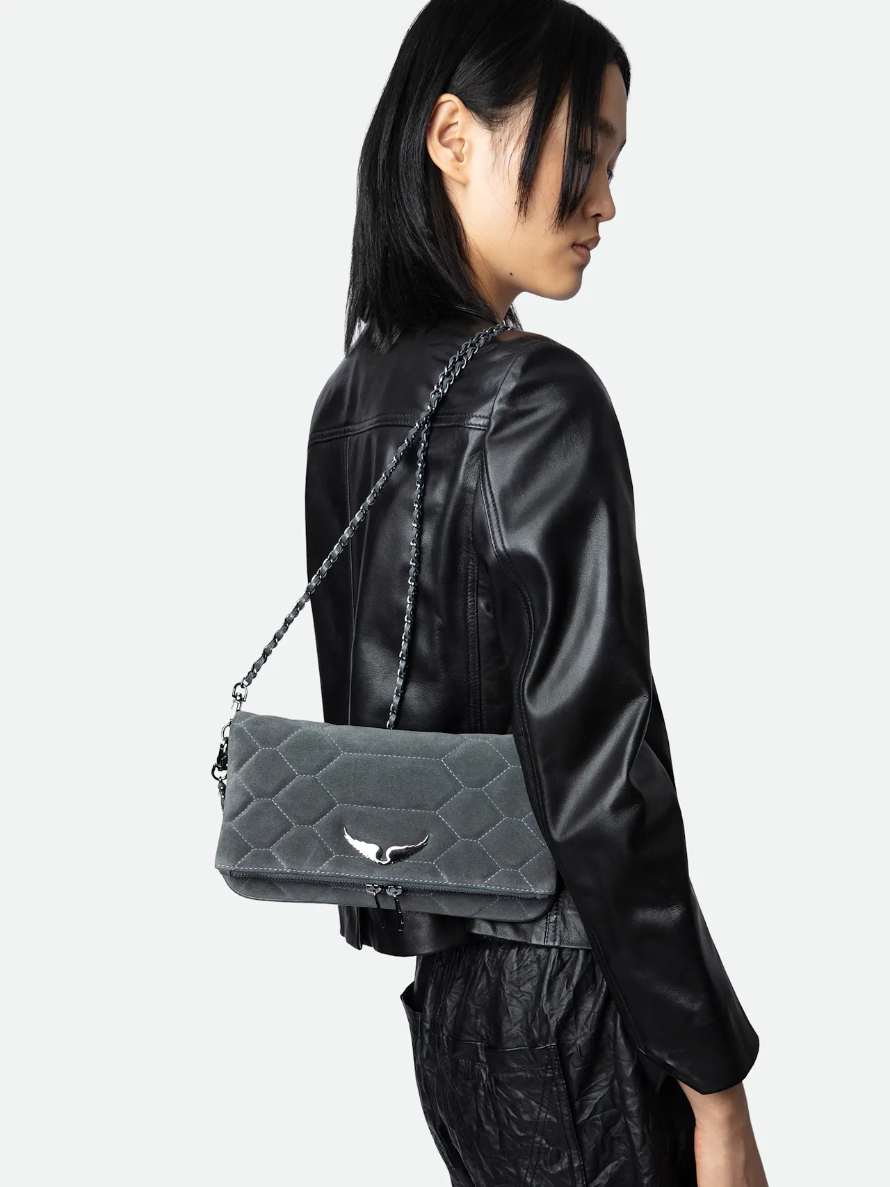 Bolso de mano Rock de ante acolchado 6