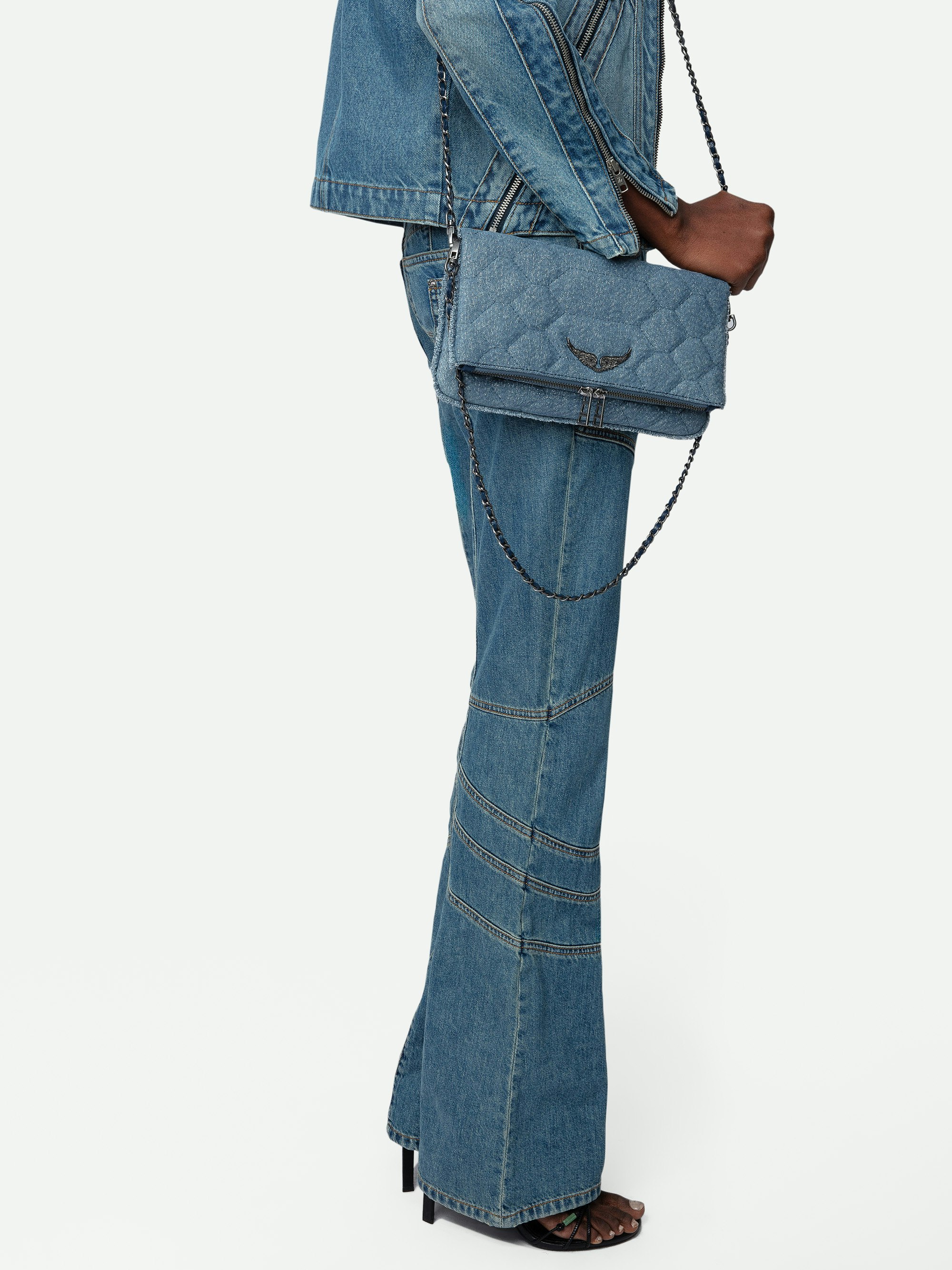 Rock Glitter Quilted Denim Clutch 6