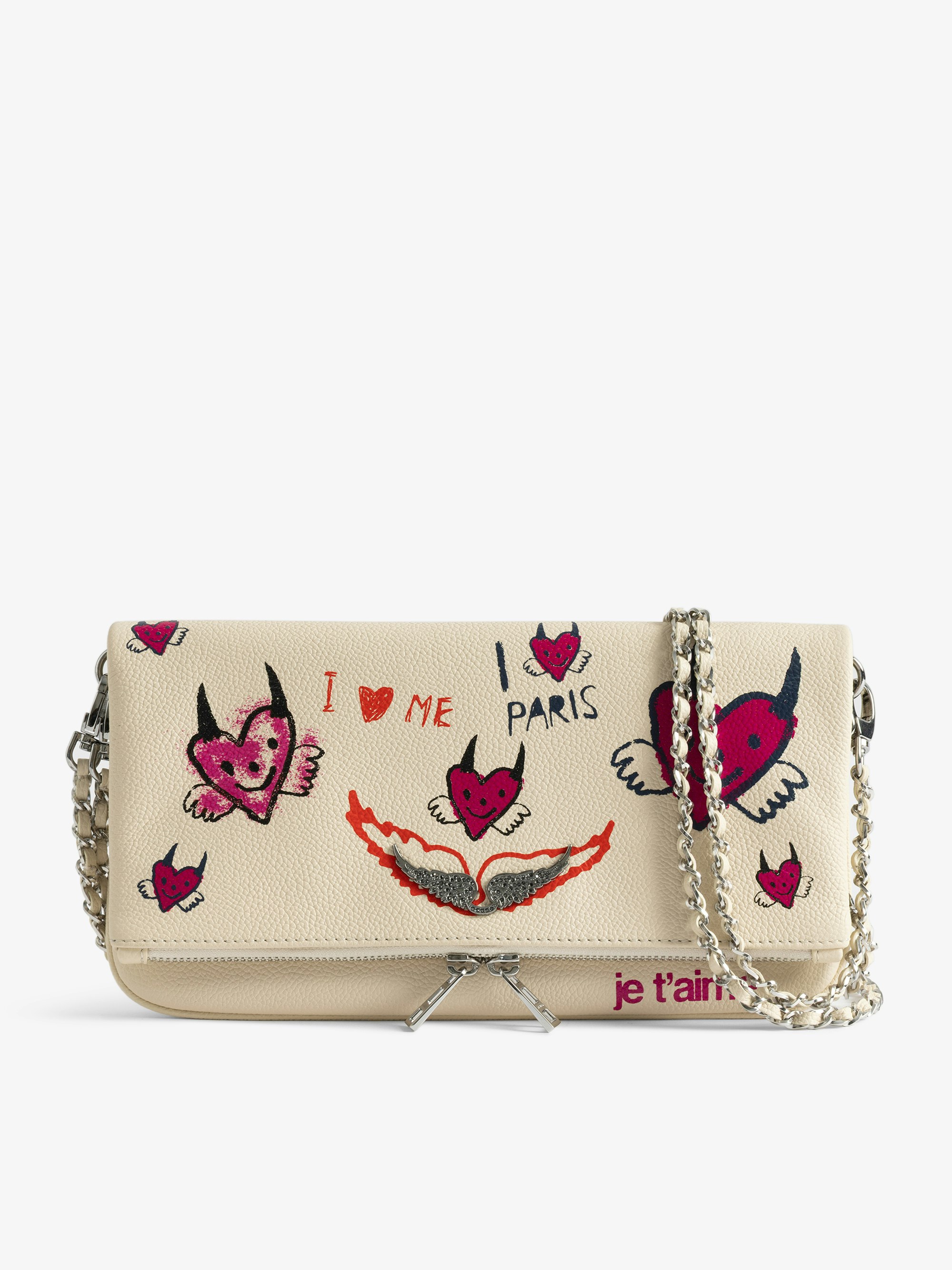 Rock Bloomy White Leather Chain Clutch Bag | Zadig&Voltaire