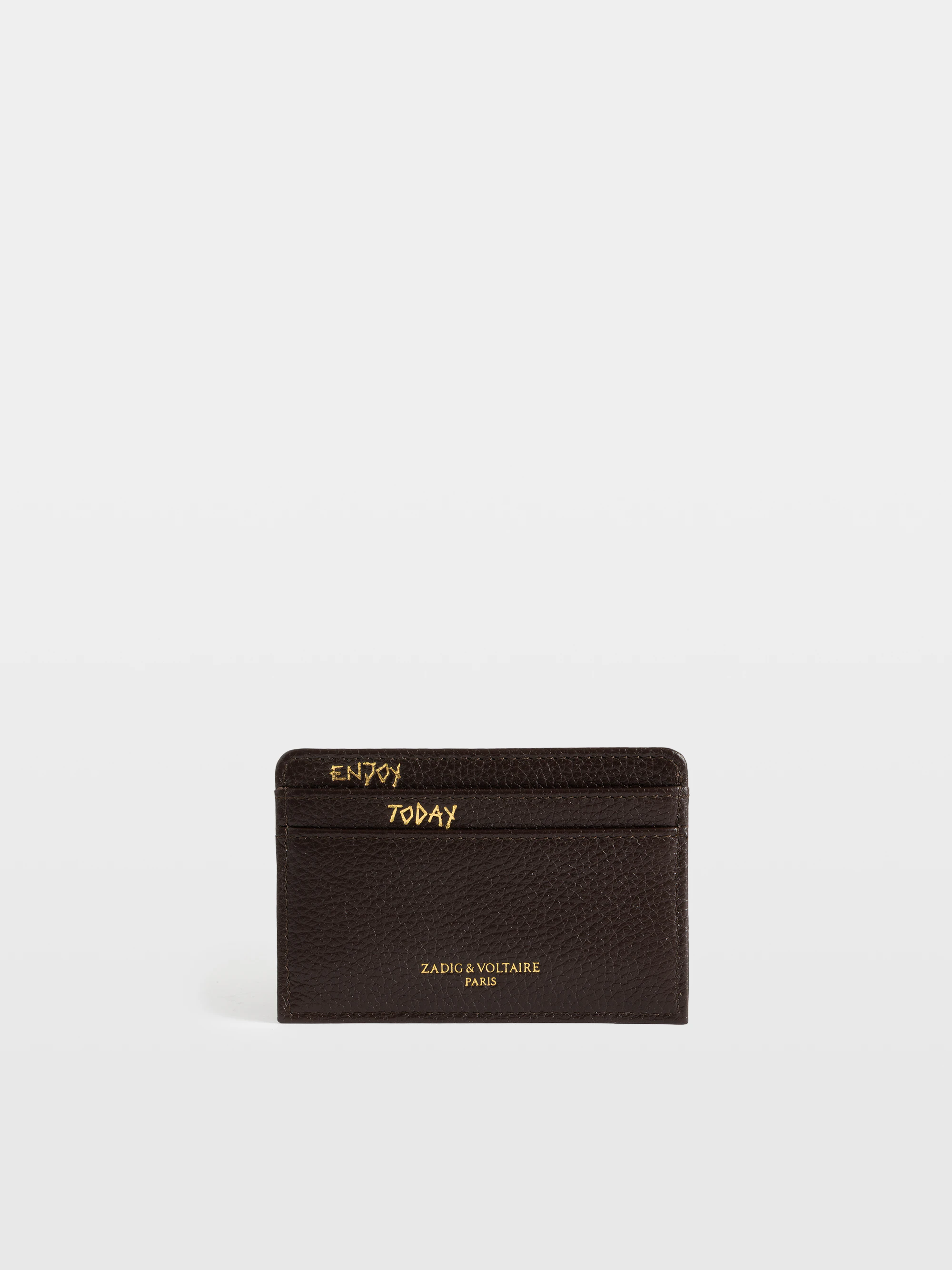 ZV Pass Brown Leather Card Holder for Women with Strass