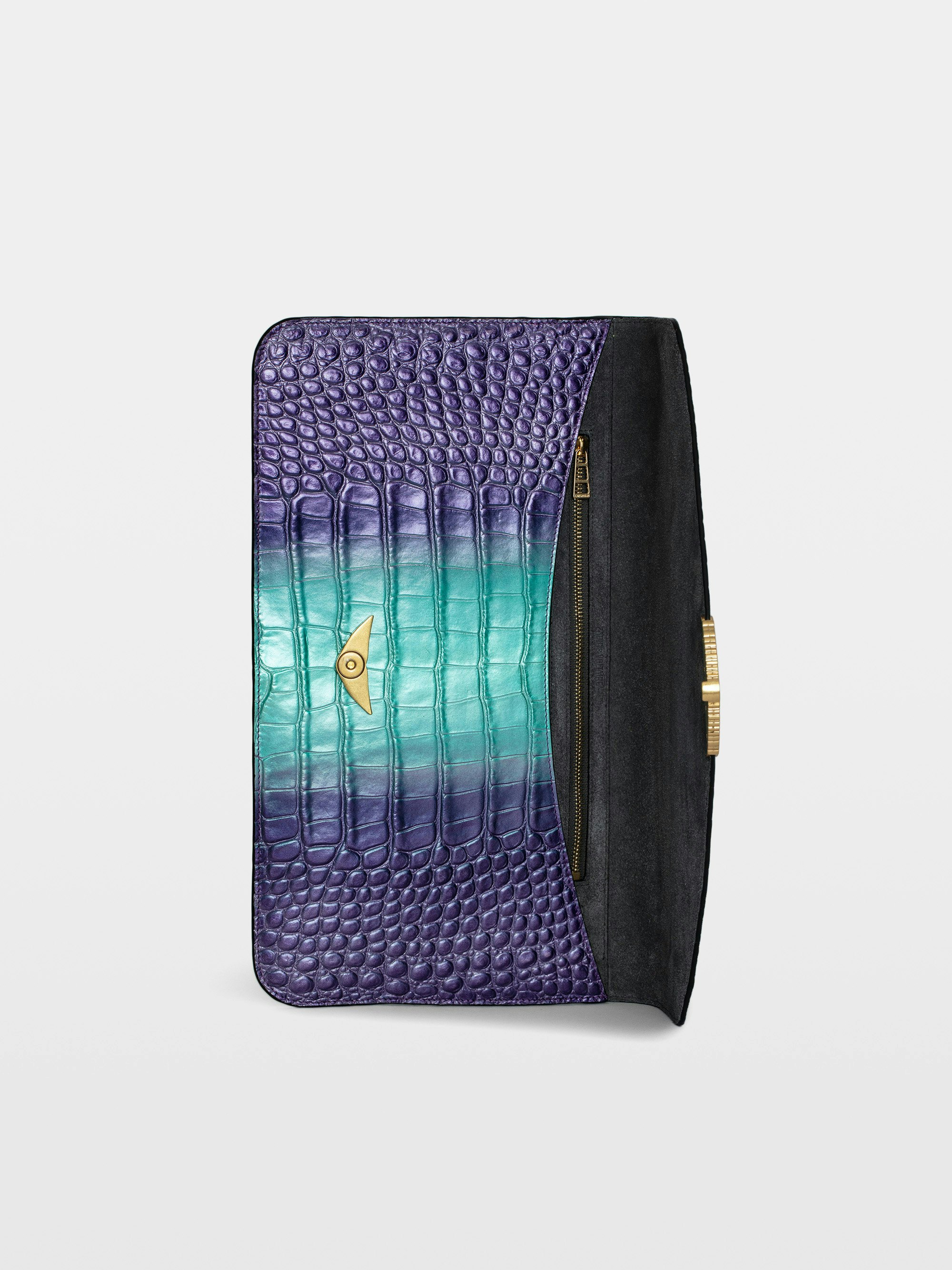 Borderline Embossed Metallic Clutch