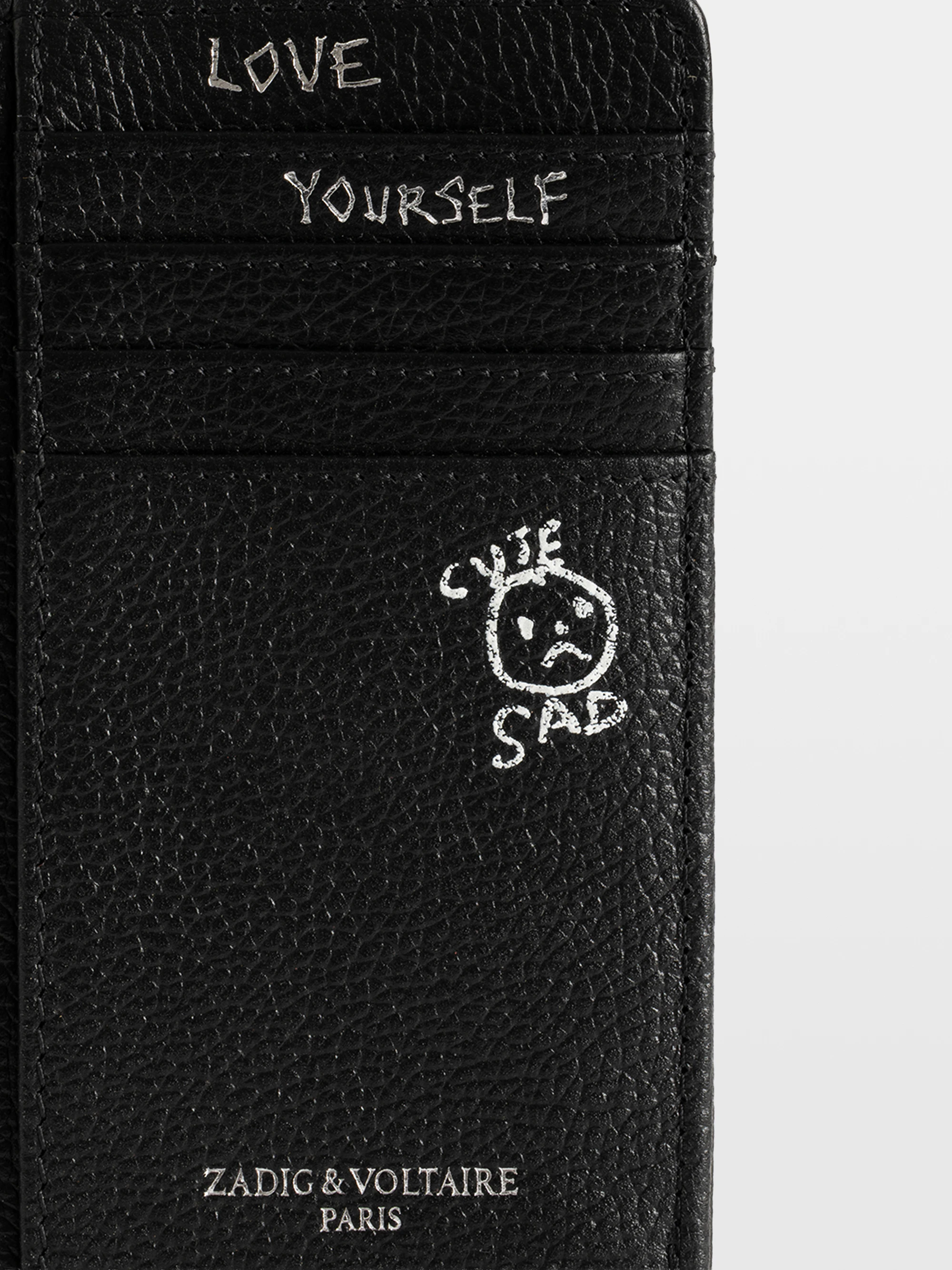 Women's Black Leather Card Holder with Zip Pocket | Zadig&Voltaire