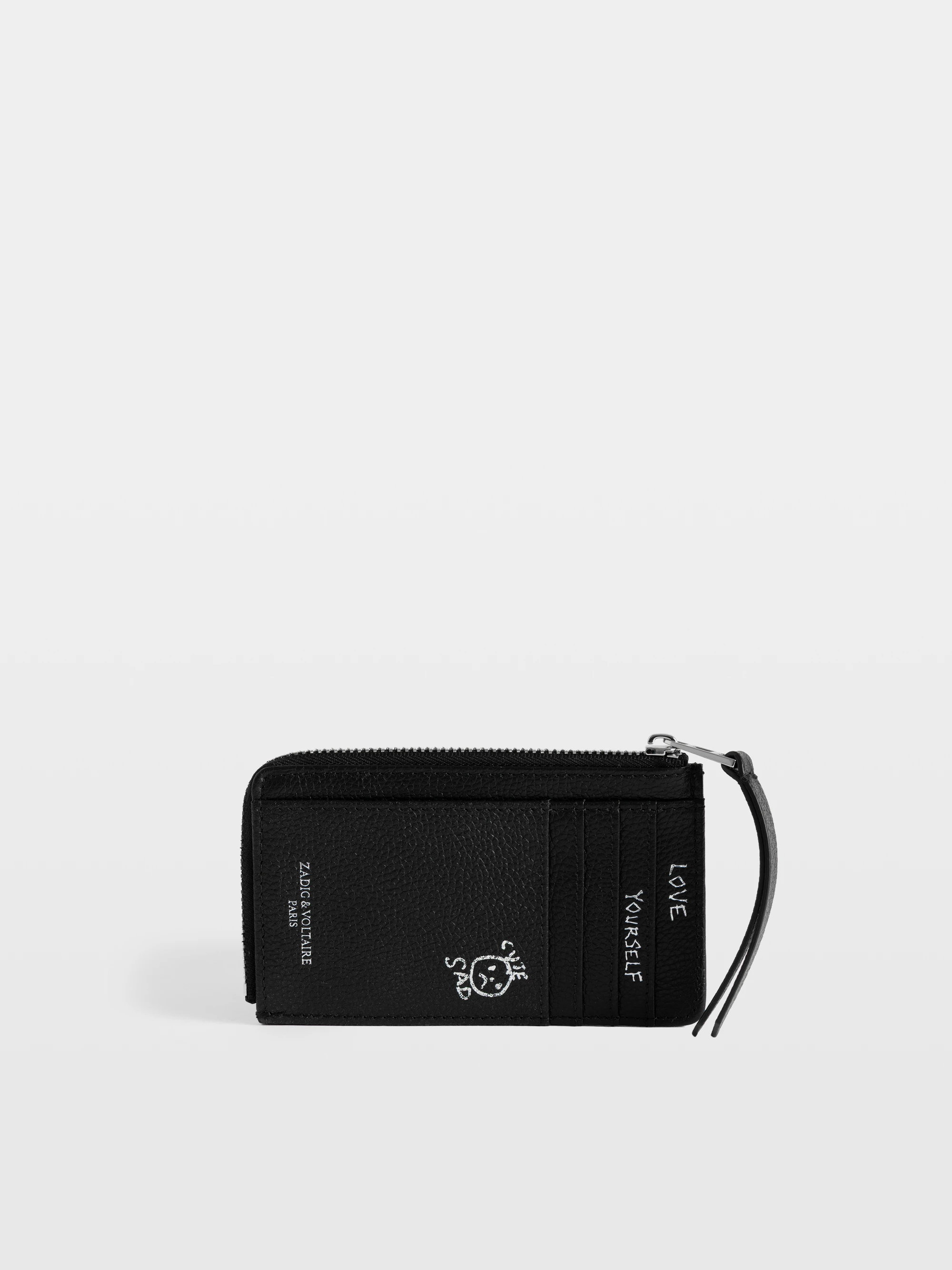 Women's Black Leather Card Holder with Zip Pocket | Zadig&Voltaire