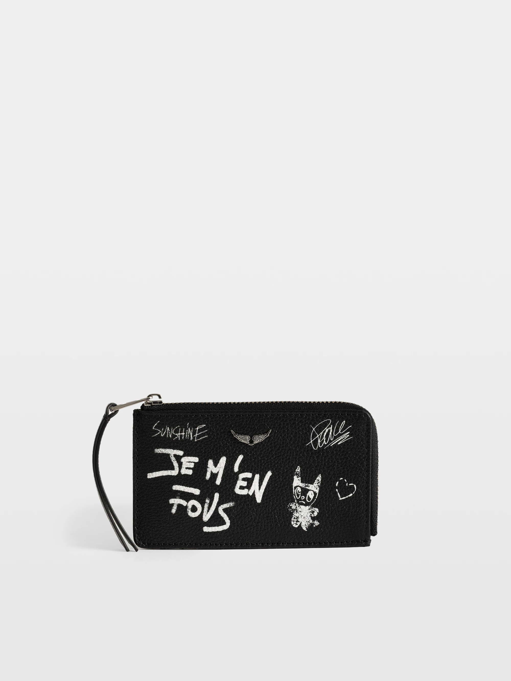 Women's Black Leather Card Holder with Zip Pocket | Zadig&Voltaire
