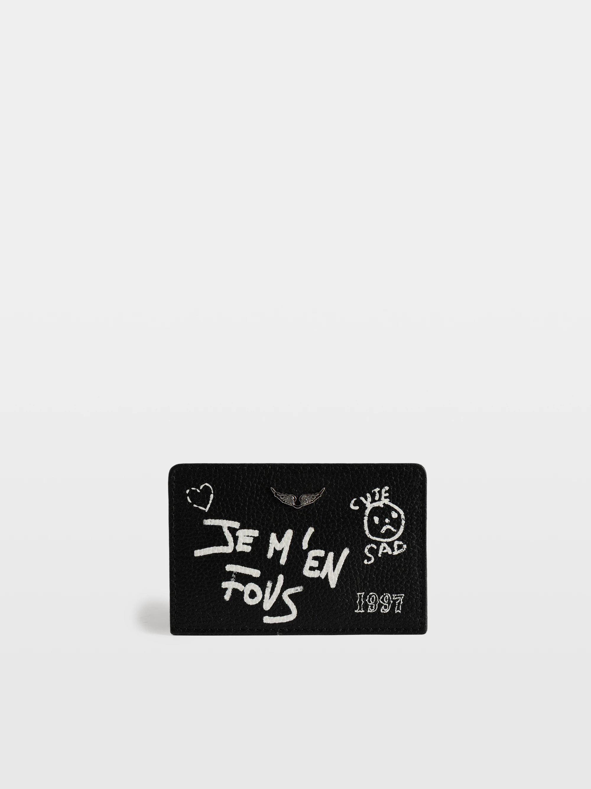 Women's Black Leather Card Holder With Tags & Wings | Zadig&Voltaire