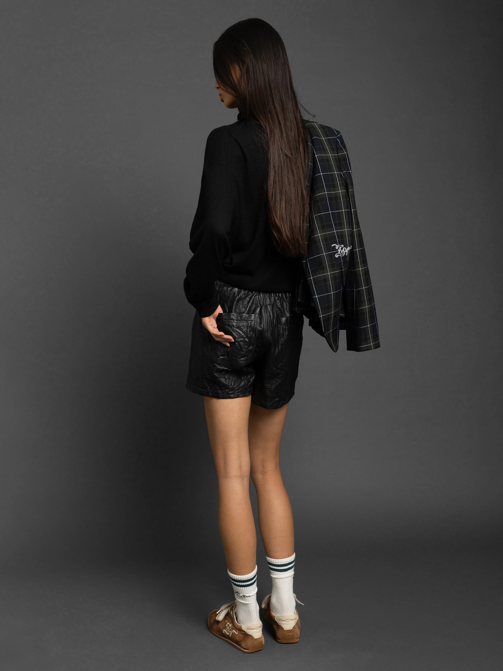 Pax Crinkled Leather Shorts