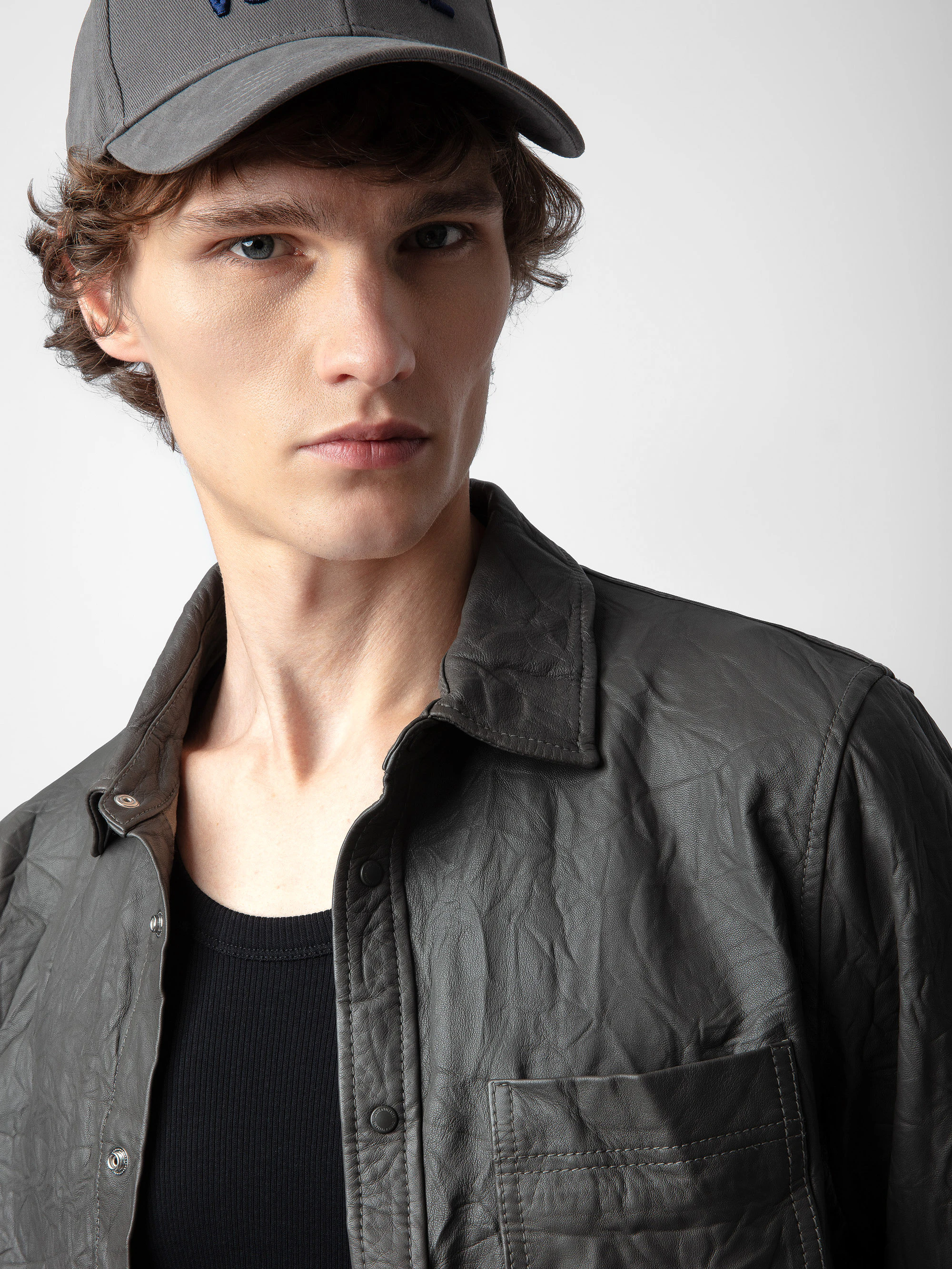 LYFT レザーシャツ アルチザン 48 Serge Crinkled Leather Shirt shirt brown men | Zadig&Voltaire
