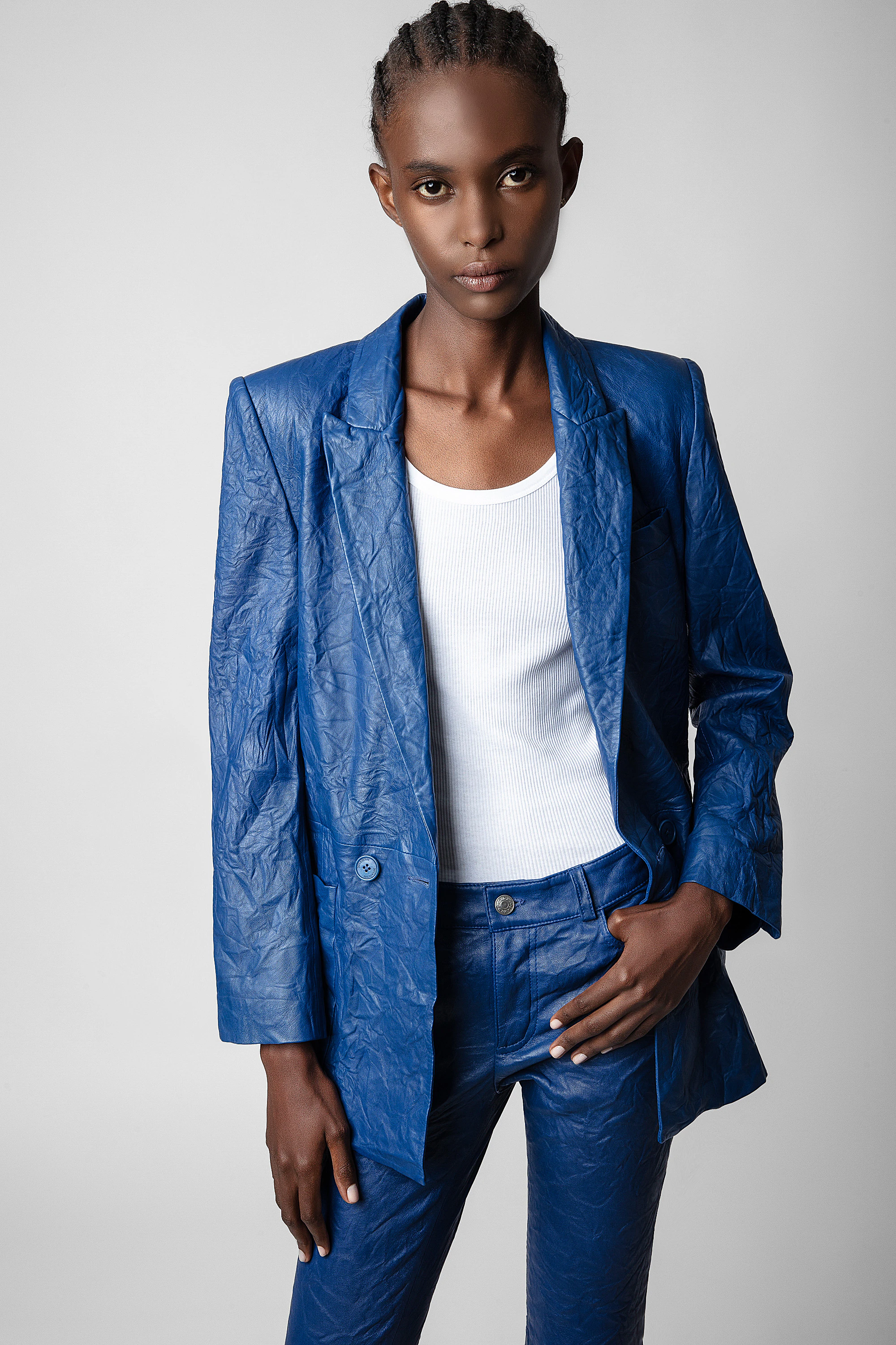 Visko Creased Leather Jacket blazer blue women | Zadig&Voltaire