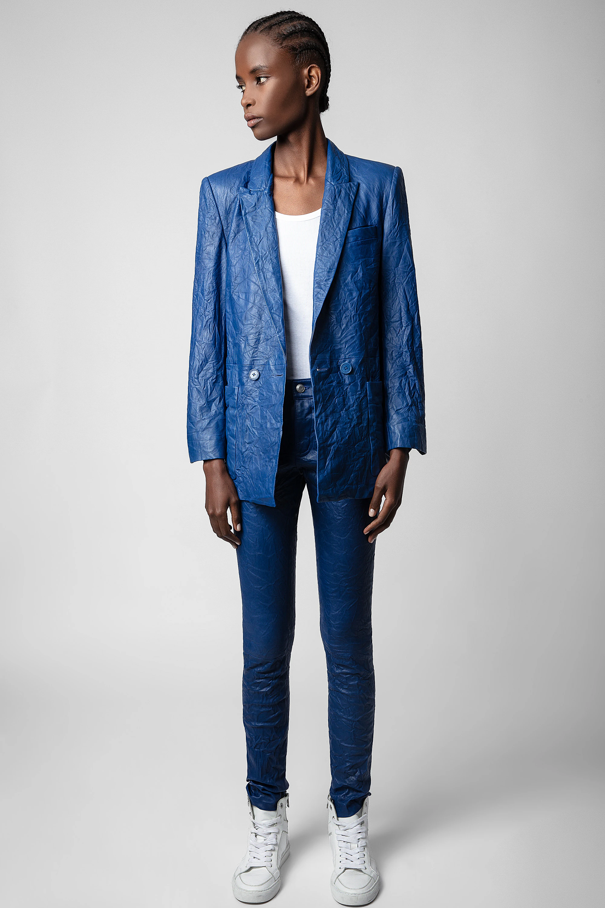 Visko Creased Leather Jacket blazer blue women | Zadig&Voltaire