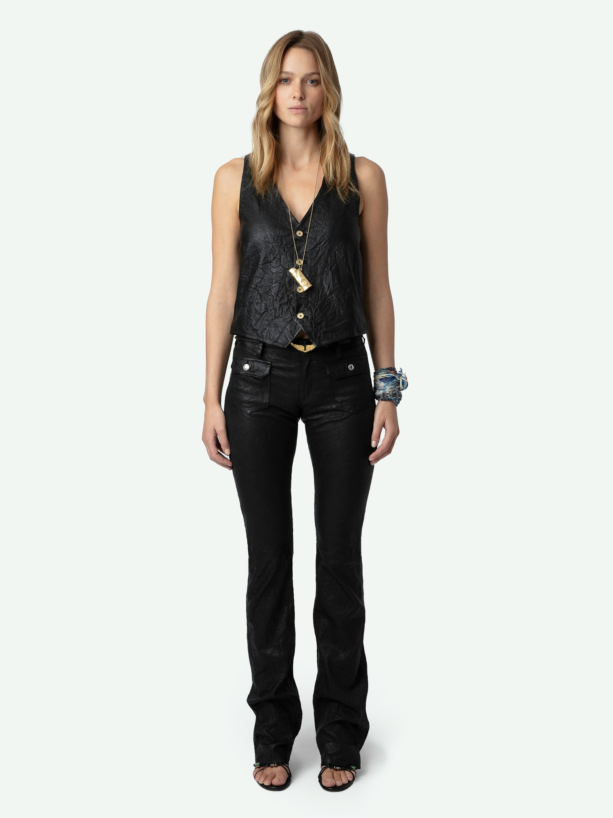 Emilie Crinkled Leather Vest