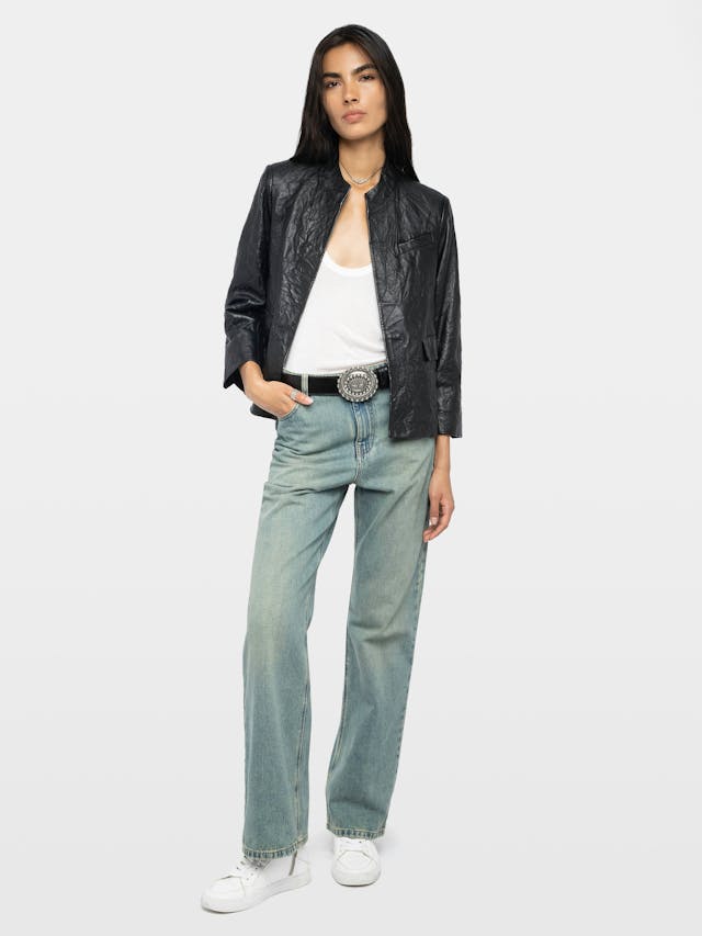 Veryn Crinkled Leather Blazer