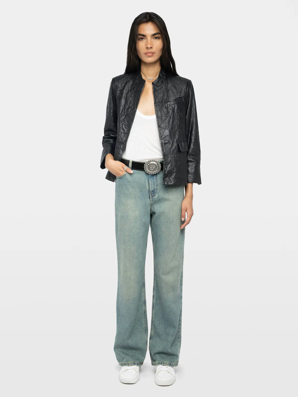 Veryn Creased Leather Blazer