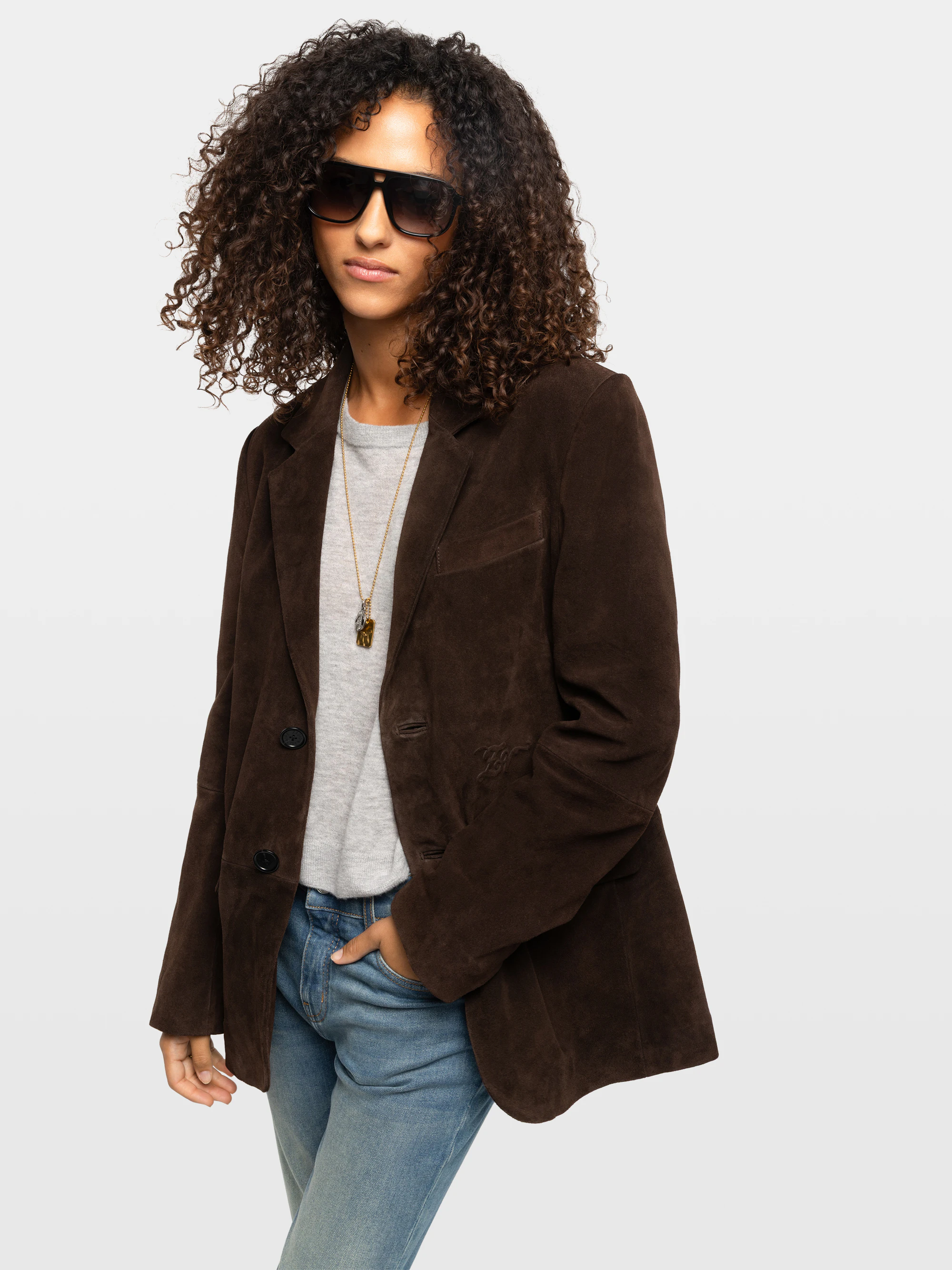 Blazer Vanille Cuir Suede