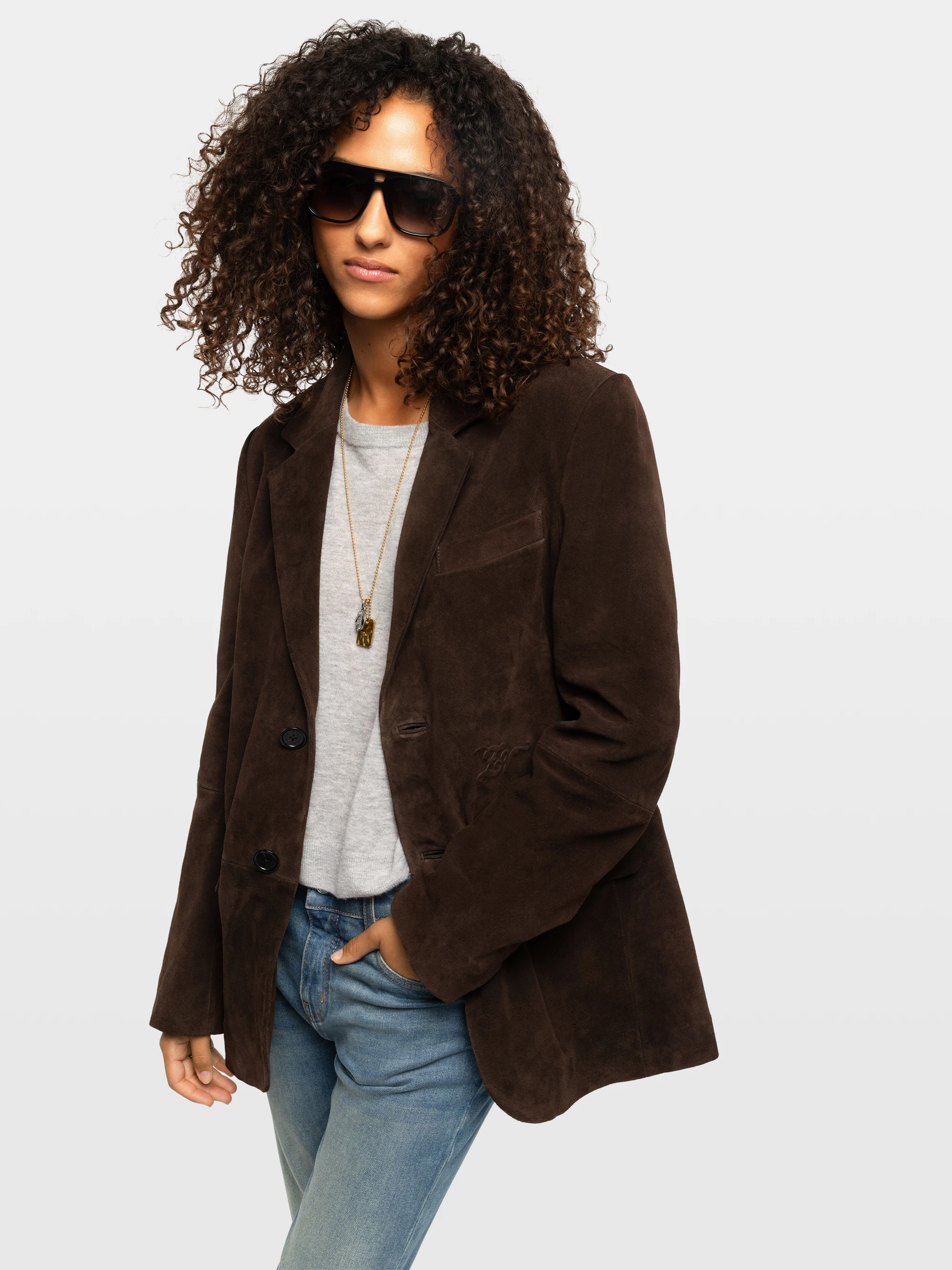 Blazer Vanille Cuir Suede