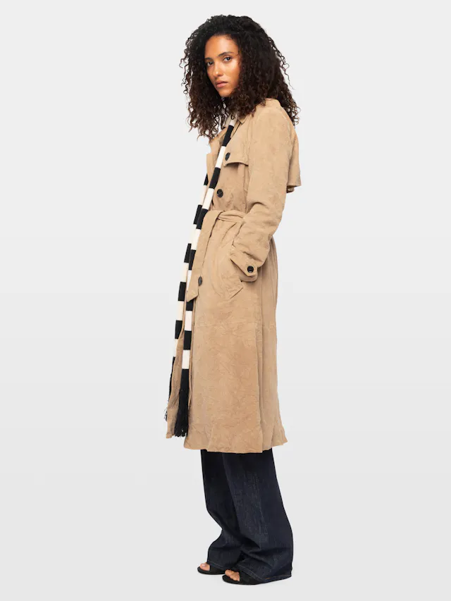 Parisienne Crinkled Suede Leather Trench