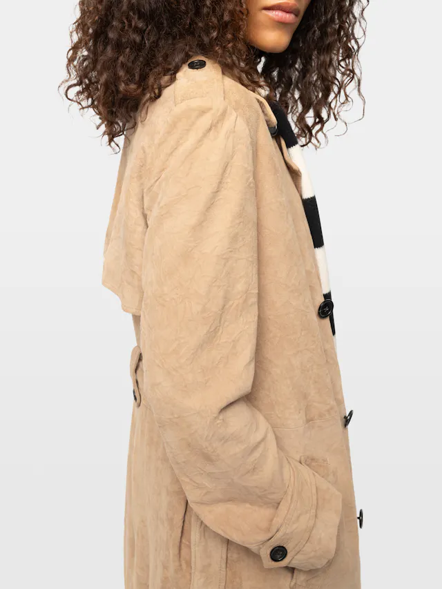 Parisienne Crinkled Suede Leather Trench