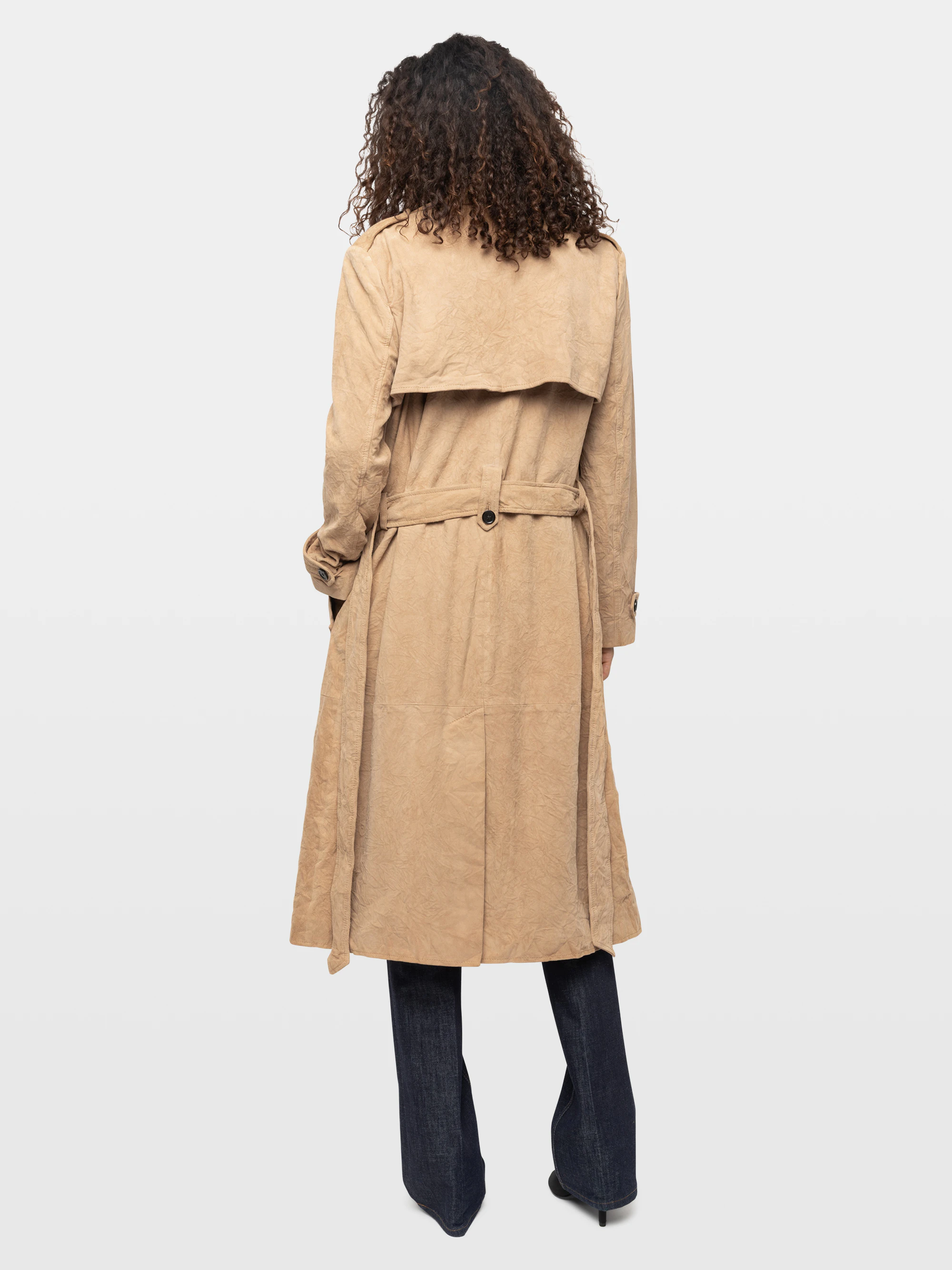 Trench Parisienne Cuir Suede Froissé