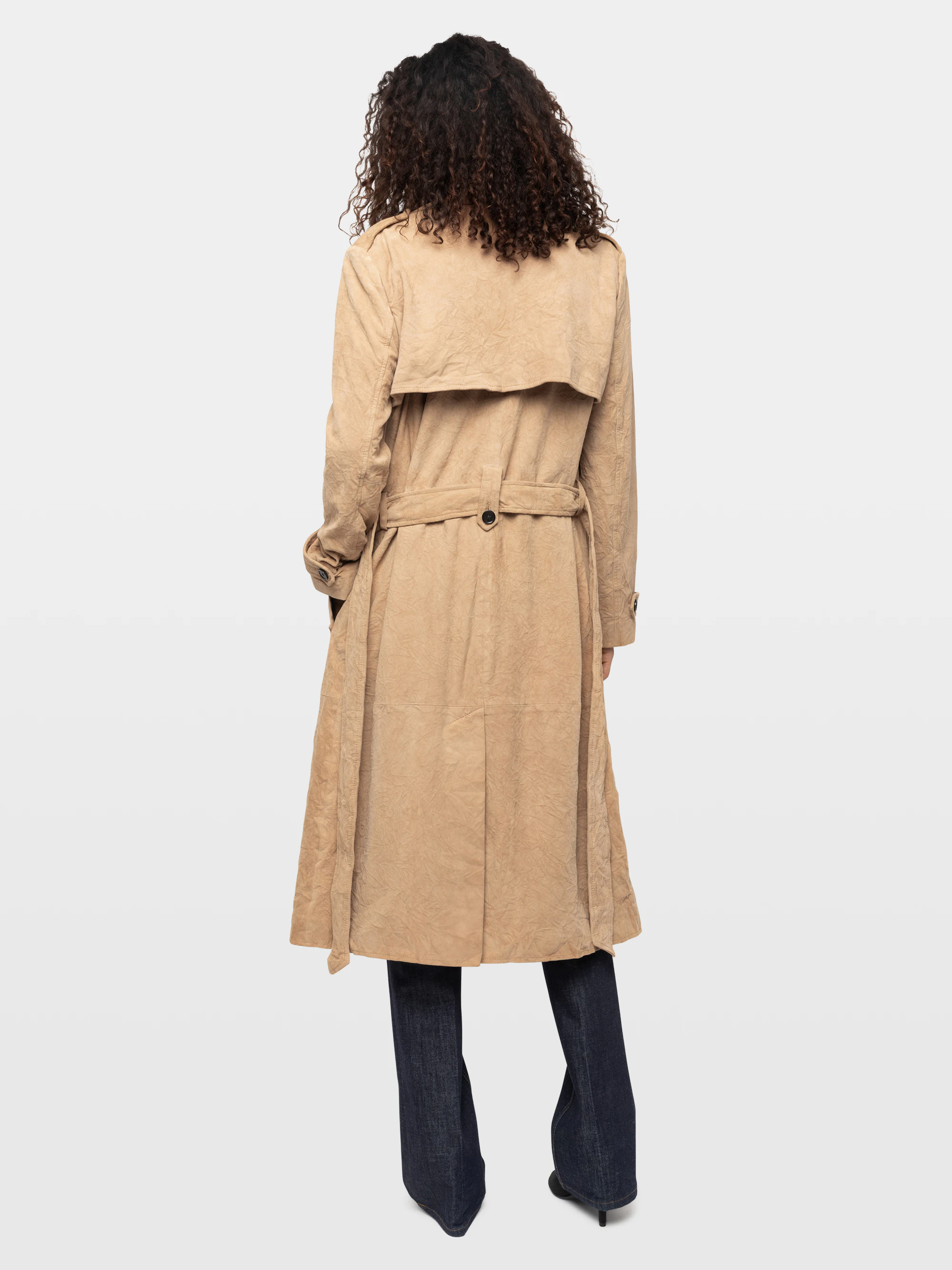 Parisienne Crinkled Suede Leather Trench