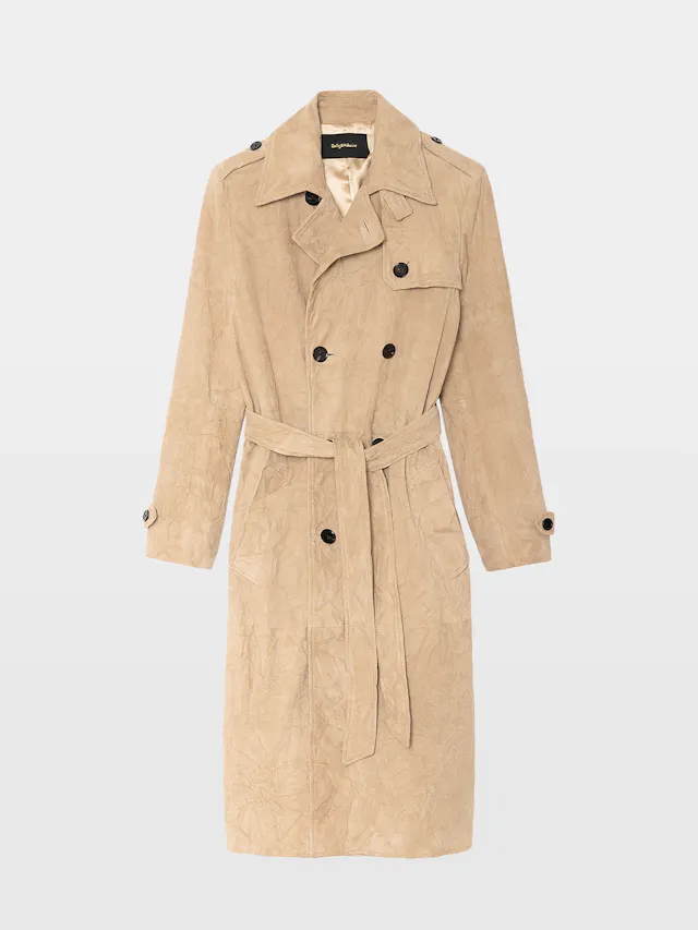 Parisienne Crinkled Suede Leather Trench