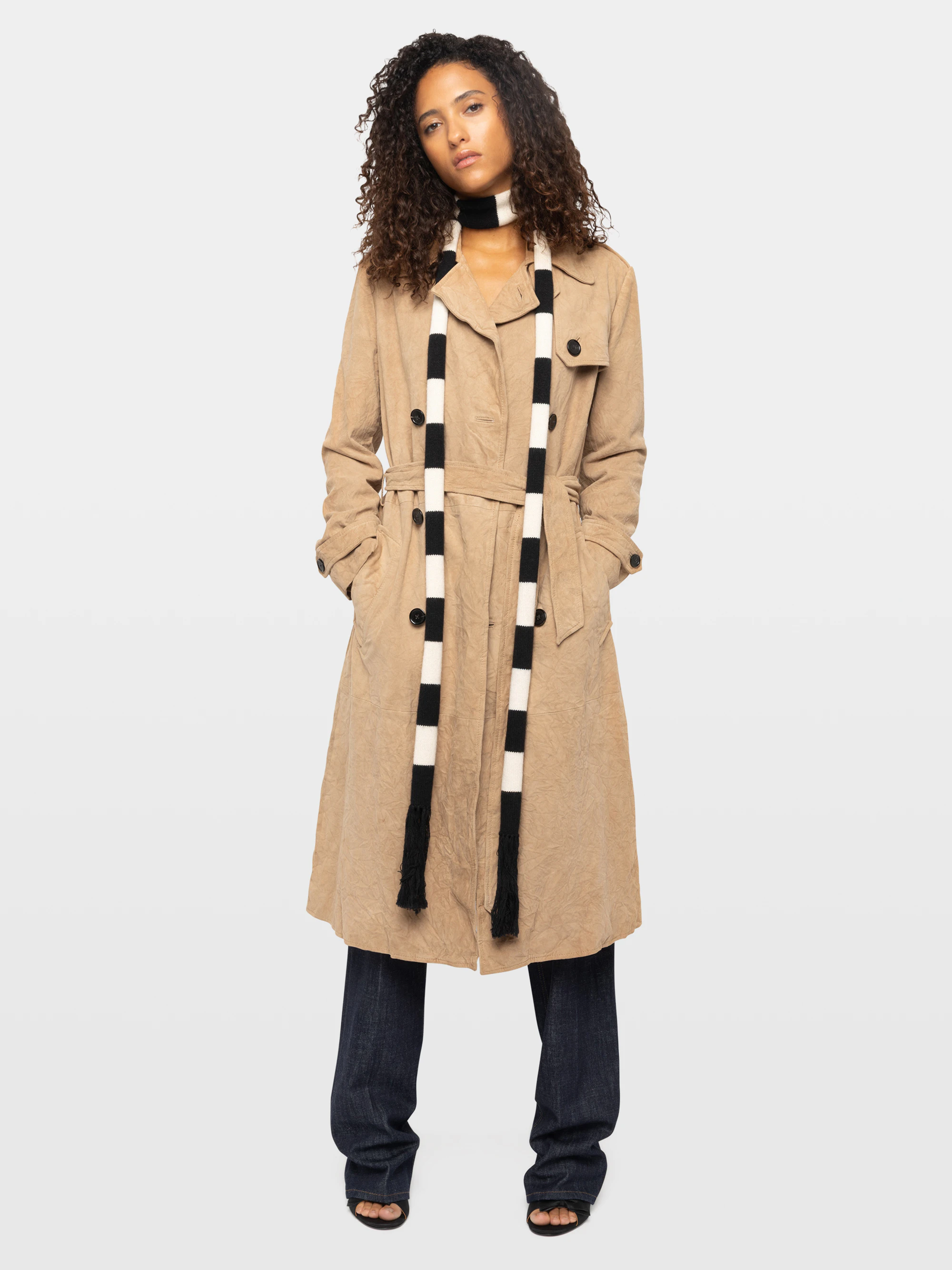 Trench Parisienne Cuir Suede Froissé