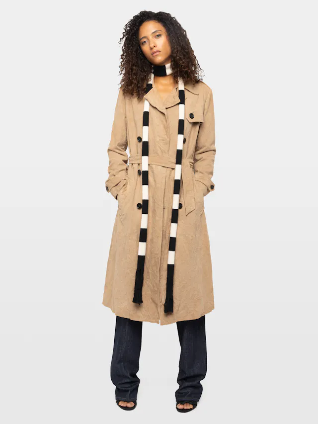 Parisienne Crinkled Suede Leather Trench