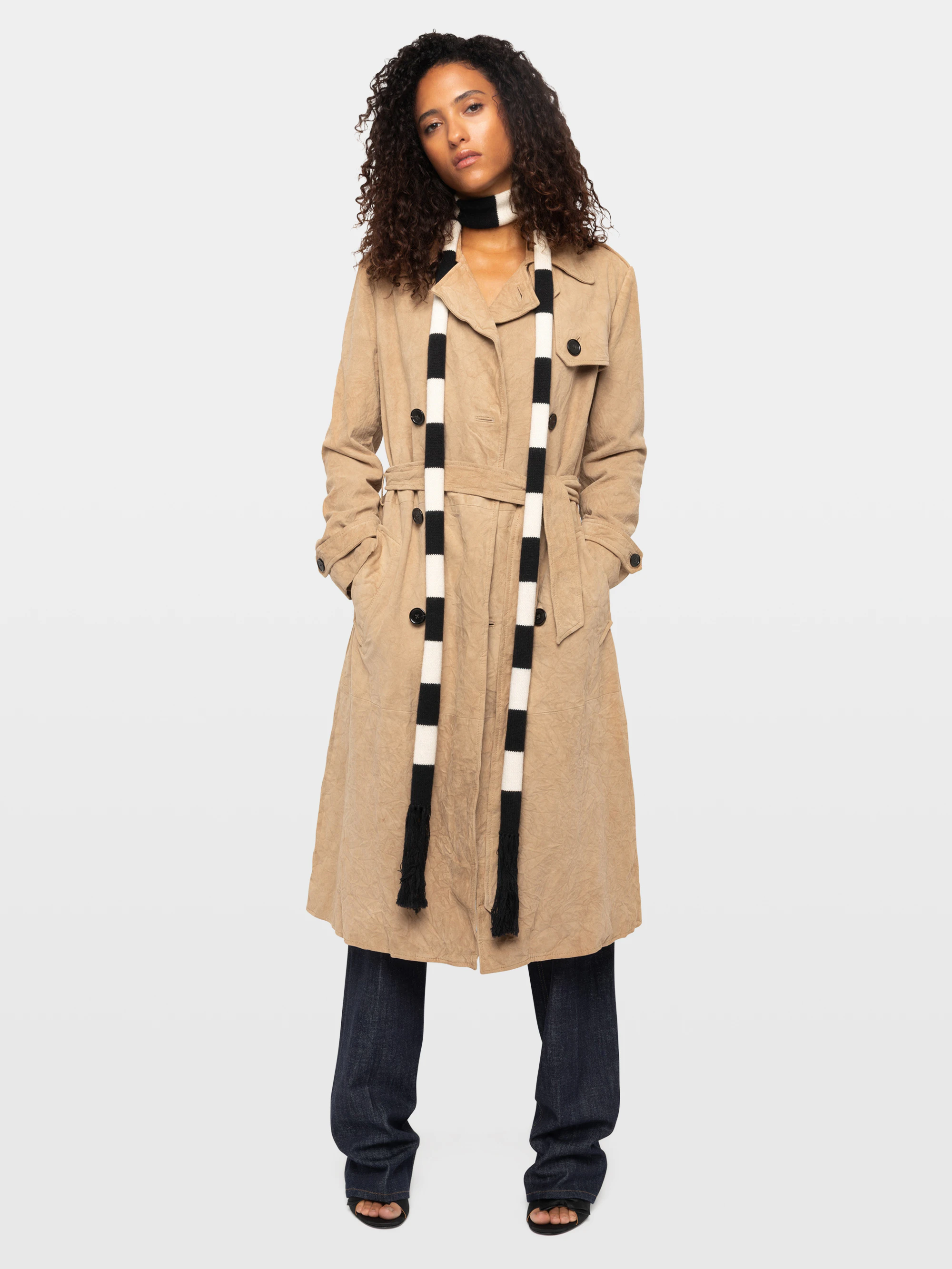 Parisienne Crinkled Suede Leather Trench