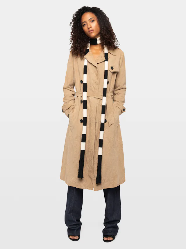 Parisienne Crinkled Suede Leather Trench