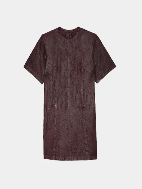 zadig and voltaire leather dress Riddy Creased Leather Minidress In Chocolate