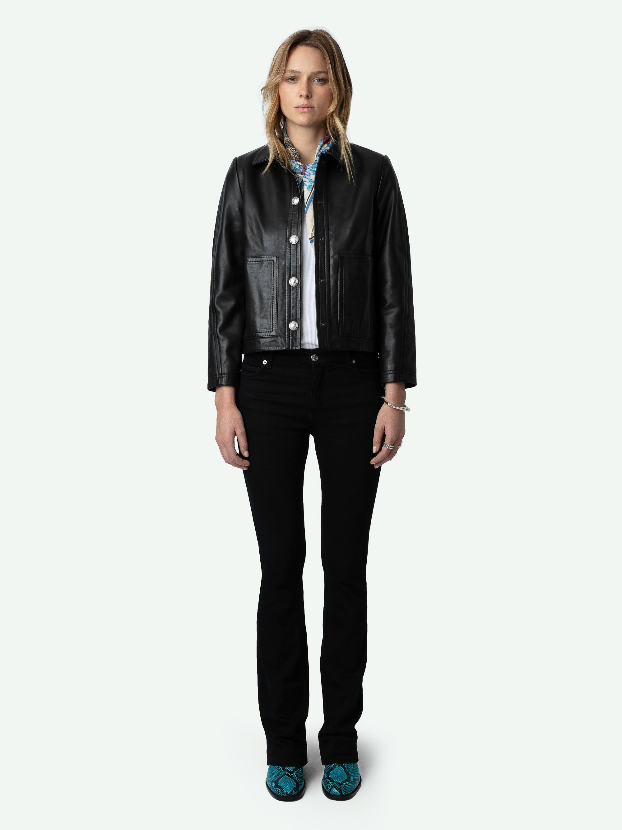Litchi Leather Jacket Black Women | Zadig&Voltaire | Zadig&Voltaire