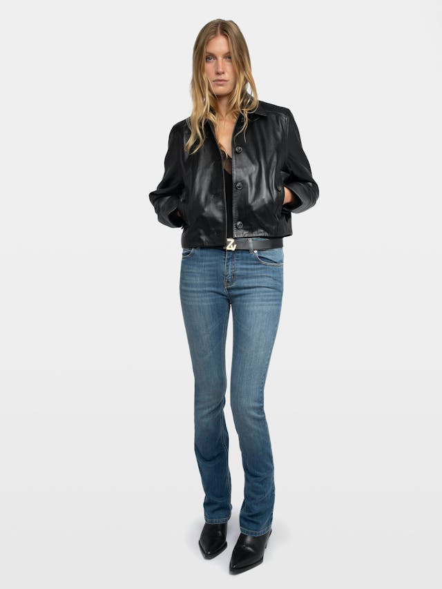 Liston Cropped Black Leather Jacket
